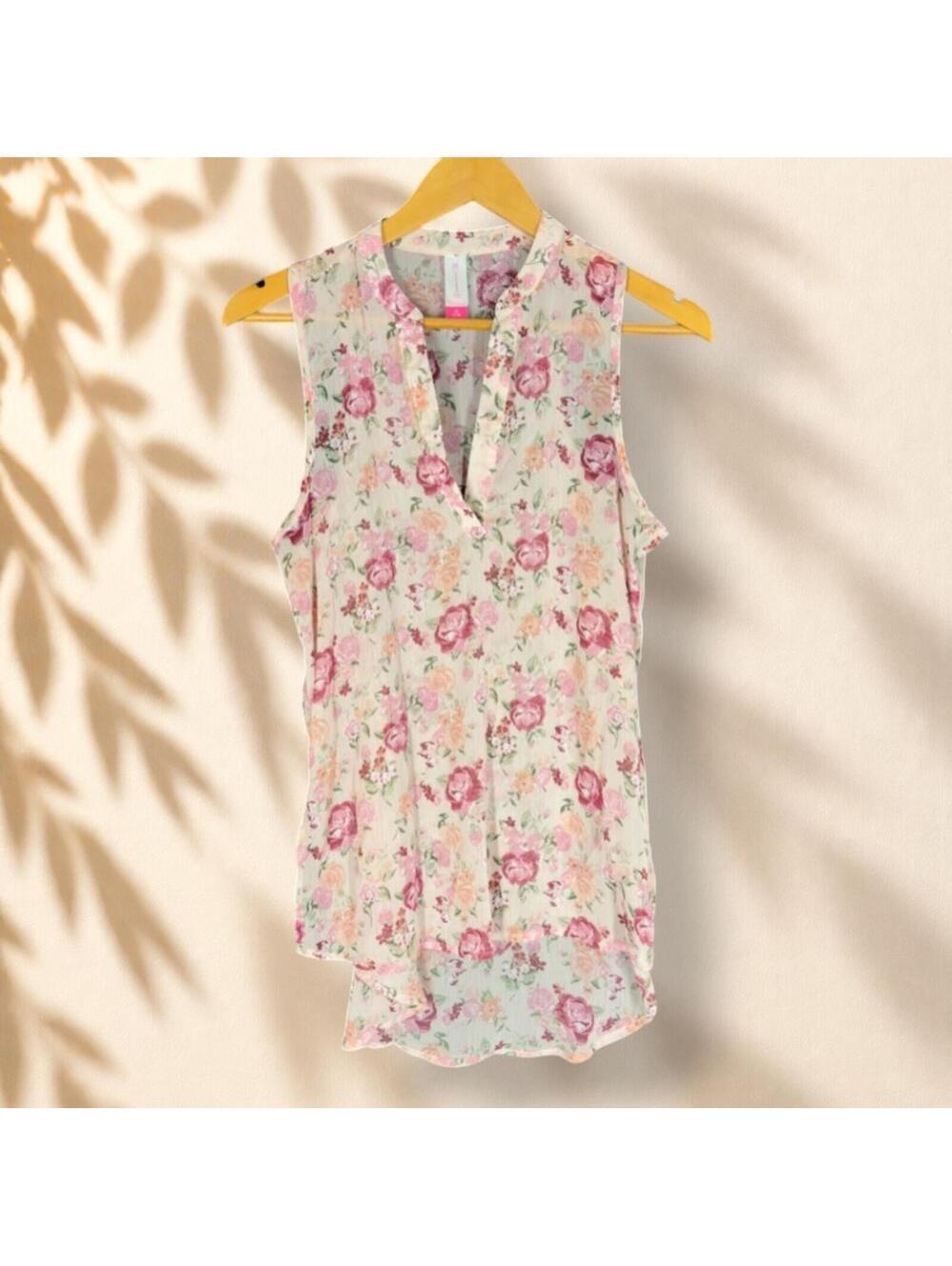 NoBo Blouse Women M Medium Beige Floral V-Neck Sleeveless Wide Strap Casual